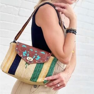 Myra Bag Tan and Green Crossbody Bag
